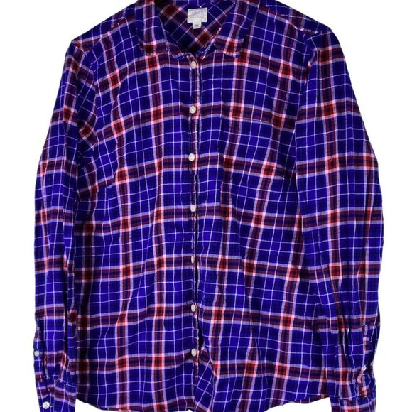 J. Crew XL 14 16 Shirt Top Button Down Tartan Plaid Blue Pink Long Slv Boy Fit - Picture 2 of 4